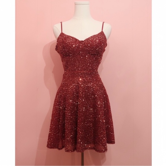 Privy Red Sequin Fit & Flare Dress - Picture 4 of 7